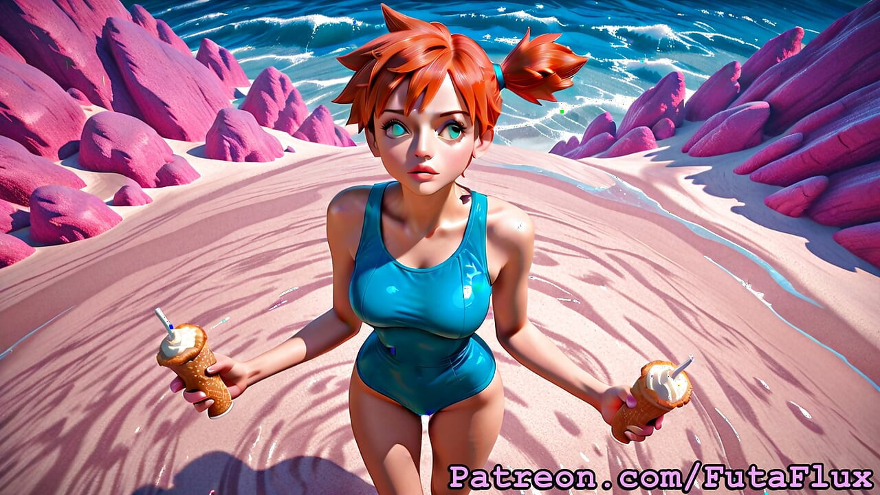 Futanari Misty från Pokemon - Onanerar, Sprut, Selfsucking