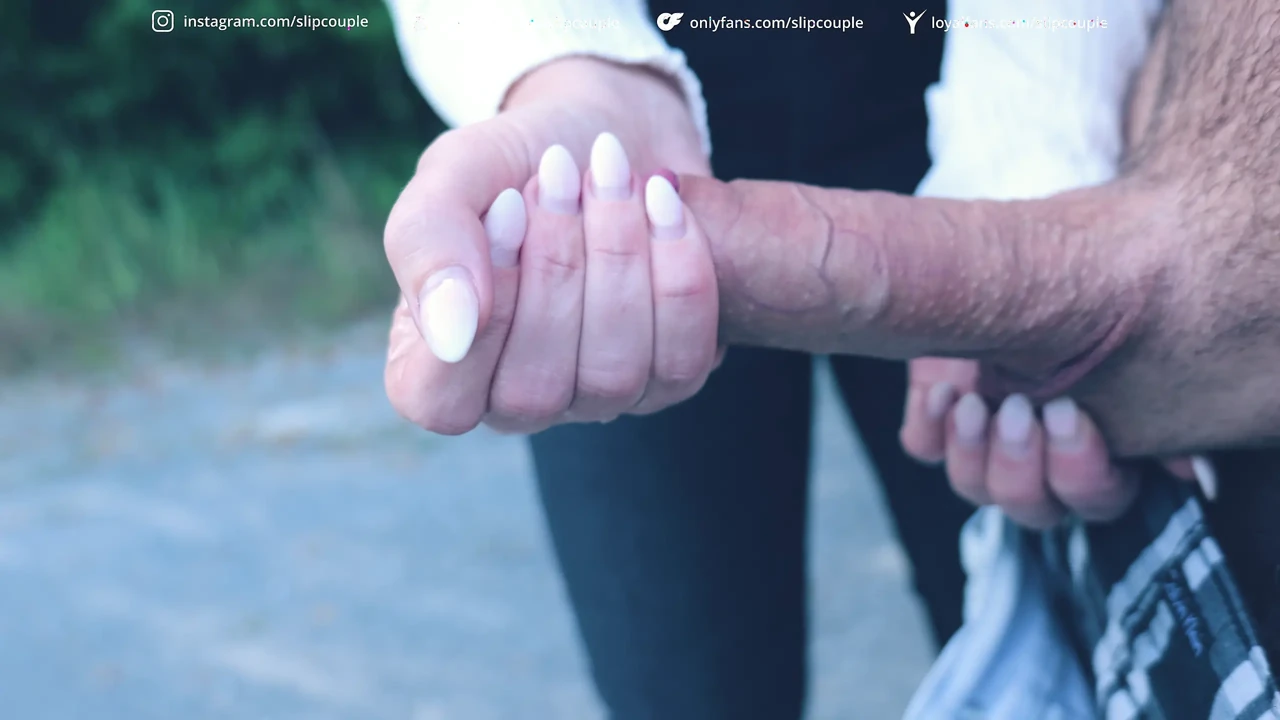Parking Lot Handjob Gone Wild: Wet & sloppy Handjob leads to massive Tit Cumshot