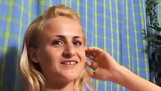 Blonde teen at casting showing her small tits