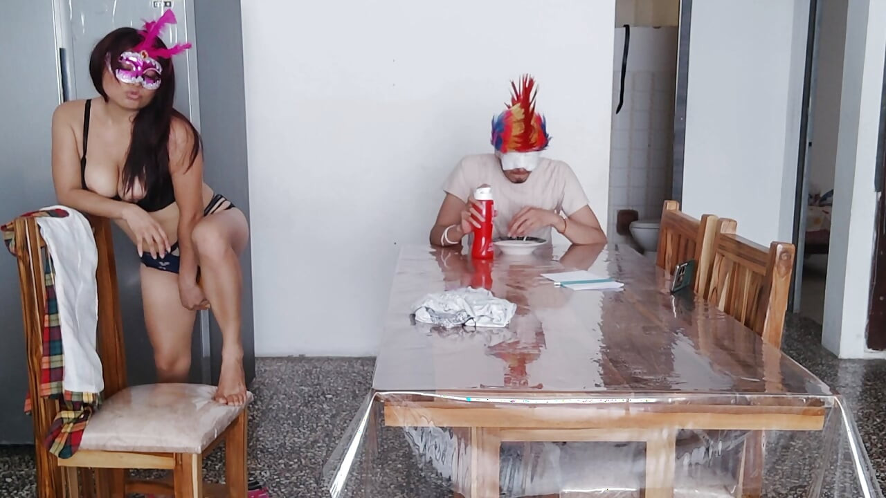 I have no shame! I masturbate in front of an old man with a blindfold on.