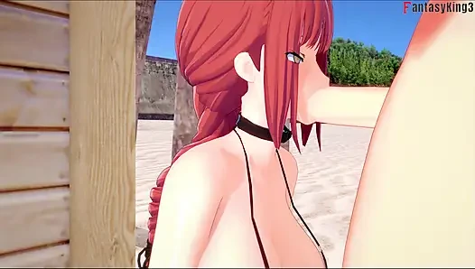 Blowjob Makima di pantai - pria gergaji rantai