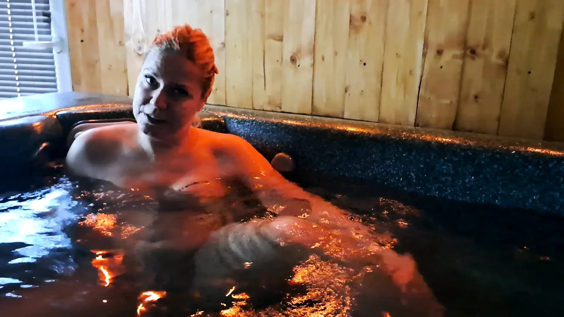 Vicky Wilfing in jacuzzi before a