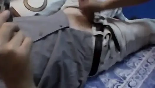 A teen sucks two old perverts