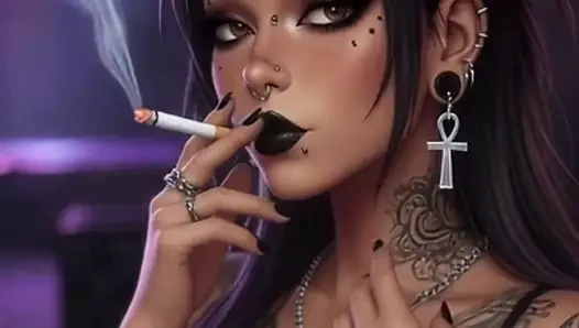 100 percent AI Generated Skinny Goth Smoker Girl POV JOI - Perky Tits Tattoos Piercings Smoking Dirty Talk Strip Tease