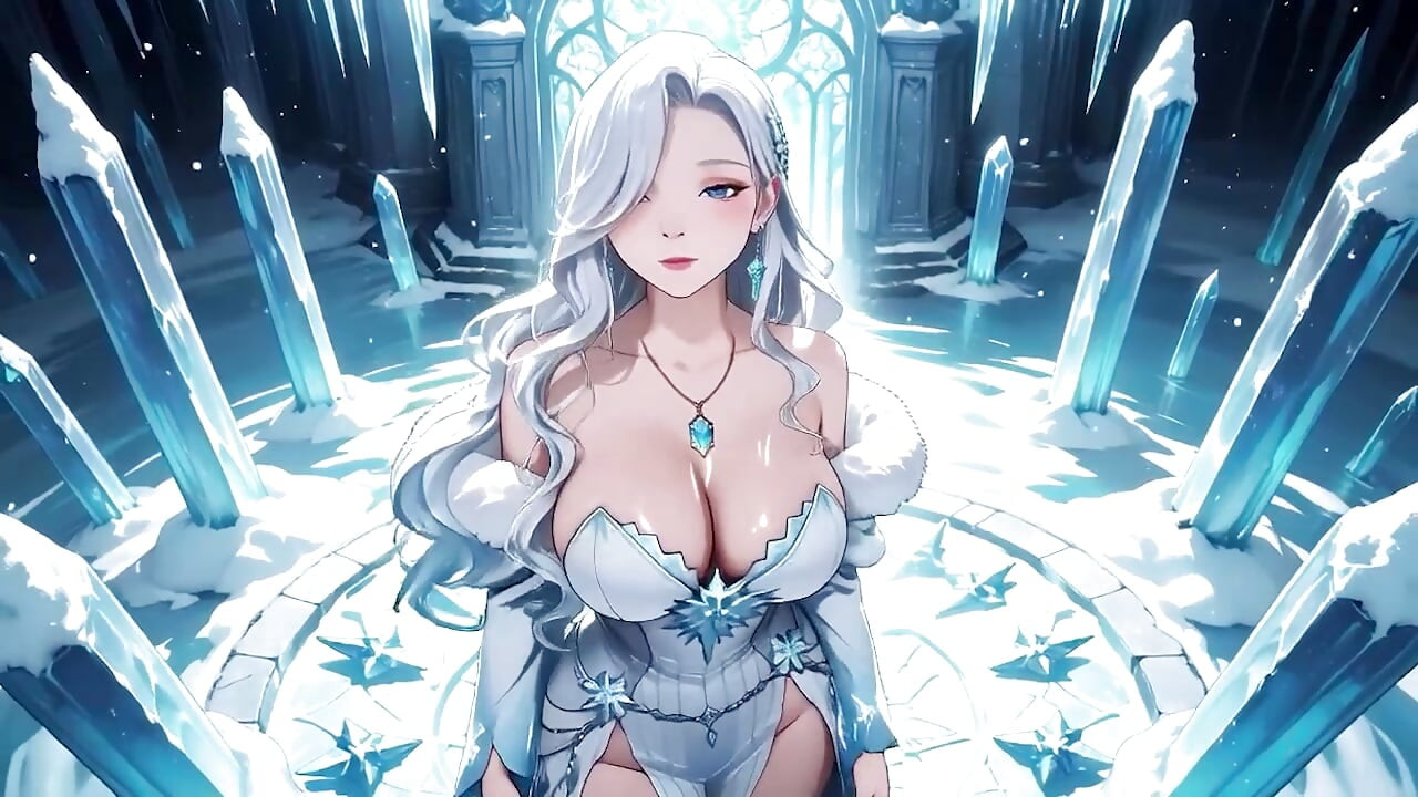 Silver-Haired Ice Mage in a Crystal Hall! Casting magic while looking effortlessly cold, yet her lips are trembling.