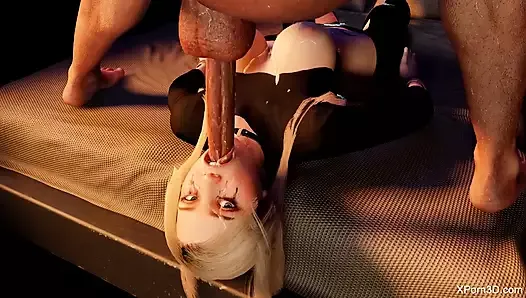 BDSM Bondage 3D Porn - Busty Blonde Deepthroat Facefuck - Sloppy Gagging Blowjob with a Hot Blonde