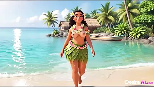 Exotische hula-schönheit auf allen vieren, stammesmänner beobachten ihre kurven (AI Generated)