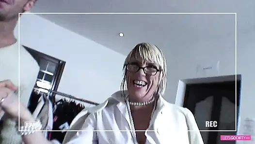 Nasty MILF double penetrated on the sofa
