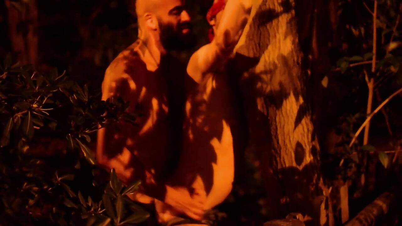 Sub Is Restrained and Used by Bearded Master in a Public Park.