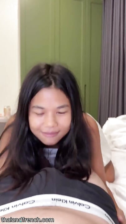 Cute Asian Teen with Small Tits Fucked by Big White Dick and Cum on Face