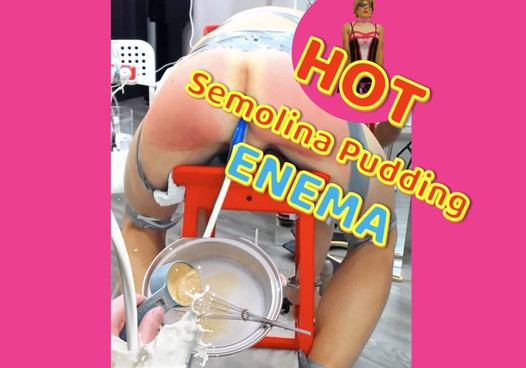 Enema de pudín de sémola caliente para castigo duro de culo grande