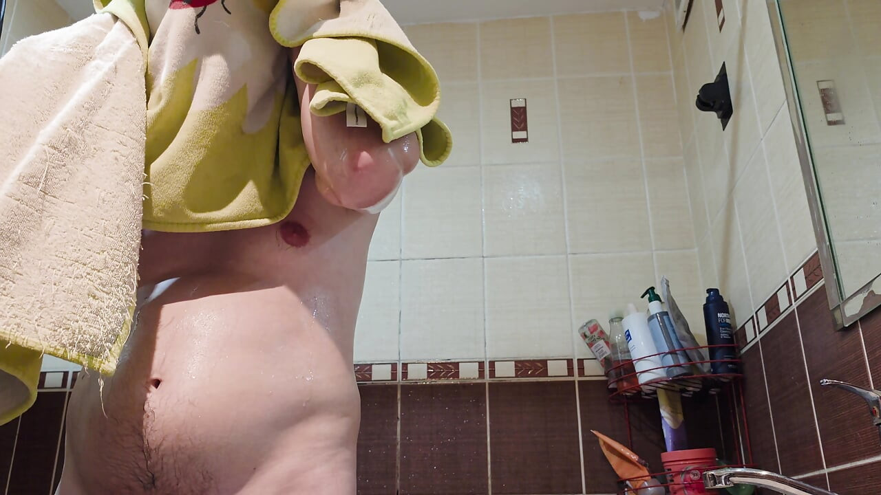 Horny Guy - Watching Porn, Masturbating, Orgasm, Cumshot and Then Taking a Shower