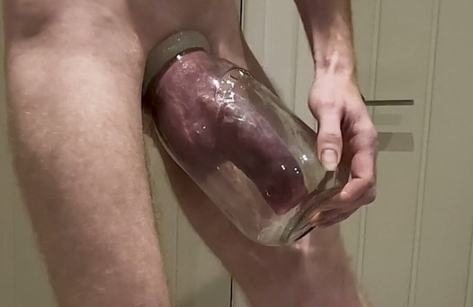 Giant Cock and Balls Pumping in a Jar