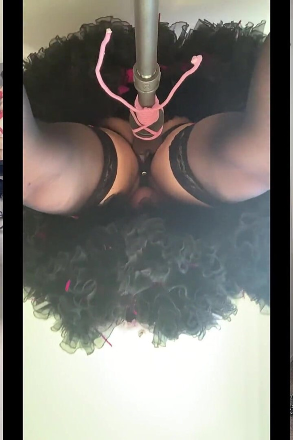 Sissy Maid with Her Serving Tray Riding Her Dildo Stand