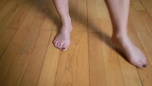Sheer Nylon Feet Gliding on Wooden Floor - Slow Asmr Sliding Sounds