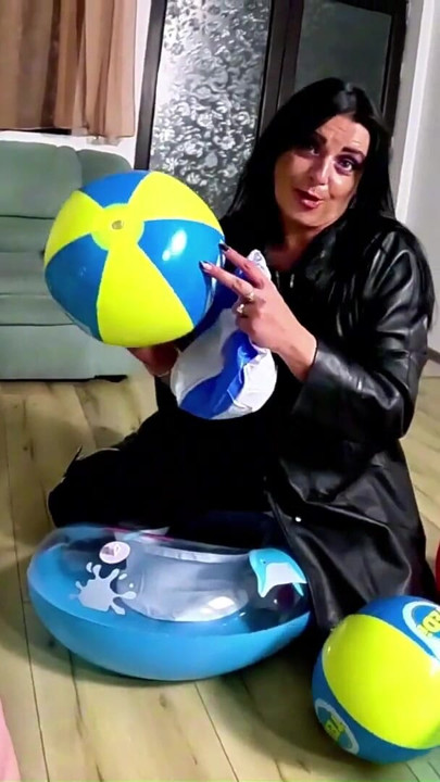 Leather MILF Humiliates Inflatable Addict. Beach Ball Popping, Deepthroat and Creampie | Clip 1