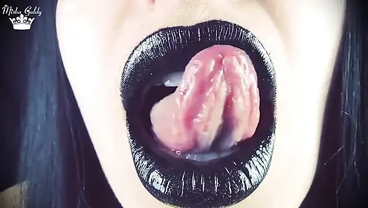 Поцелуи от черных блестящих губ ASMR, инструкция по дрочке