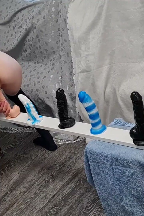 Skinny Babe Riding All Her Dildos From Small to Big Till Big Orgasm