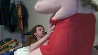 Horny fat bbw sucking and riding her bf&#39;s cock.