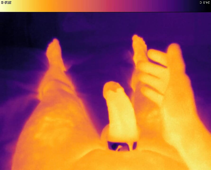 Jerking off with cock ring on thermal camera