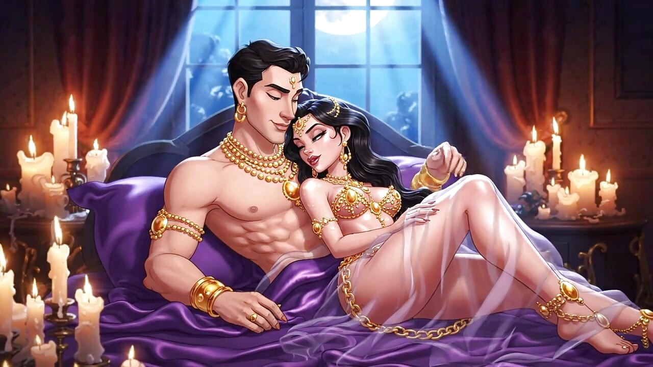 Erótico cartoon couple - beijo apaixonado e preliminares românticas à luz de velas