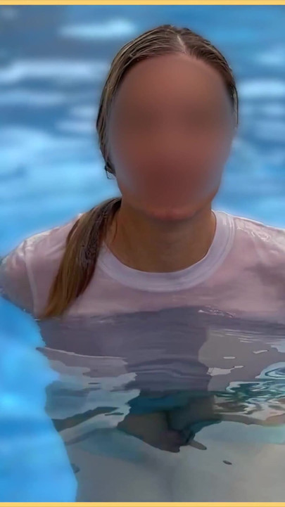 Emotional moment from "Wifey wet shirt in the pool with perfect braless tits"