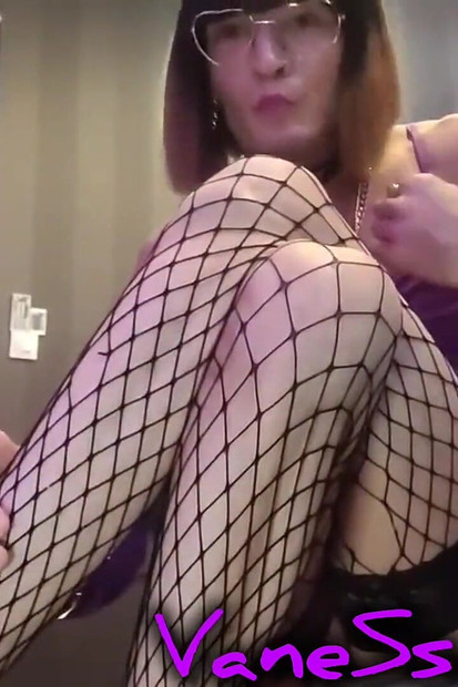 purple skirt, fishnet stockings, stiletto heels, milk glass. vanessabitchx cam4