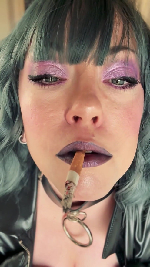 BBW Mistress Tina Snua In Leather & Gloves Smokes 2 Cork Cigarettes - Gloved Smoking Mistress | Clip 2