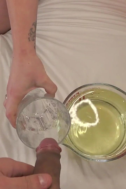 Slut Piss Collected All Her Pee and Mine and Have a Bath with It. Washing Her Hair with It. Playing with Dildo.