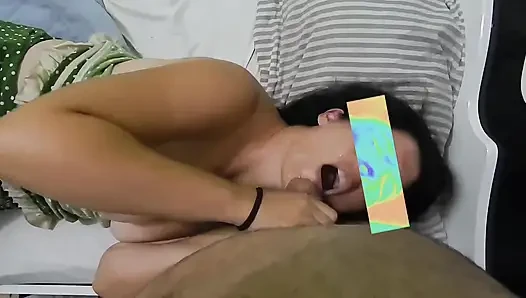 brunette wife sucks cock, do handjob until receives cum In mouth