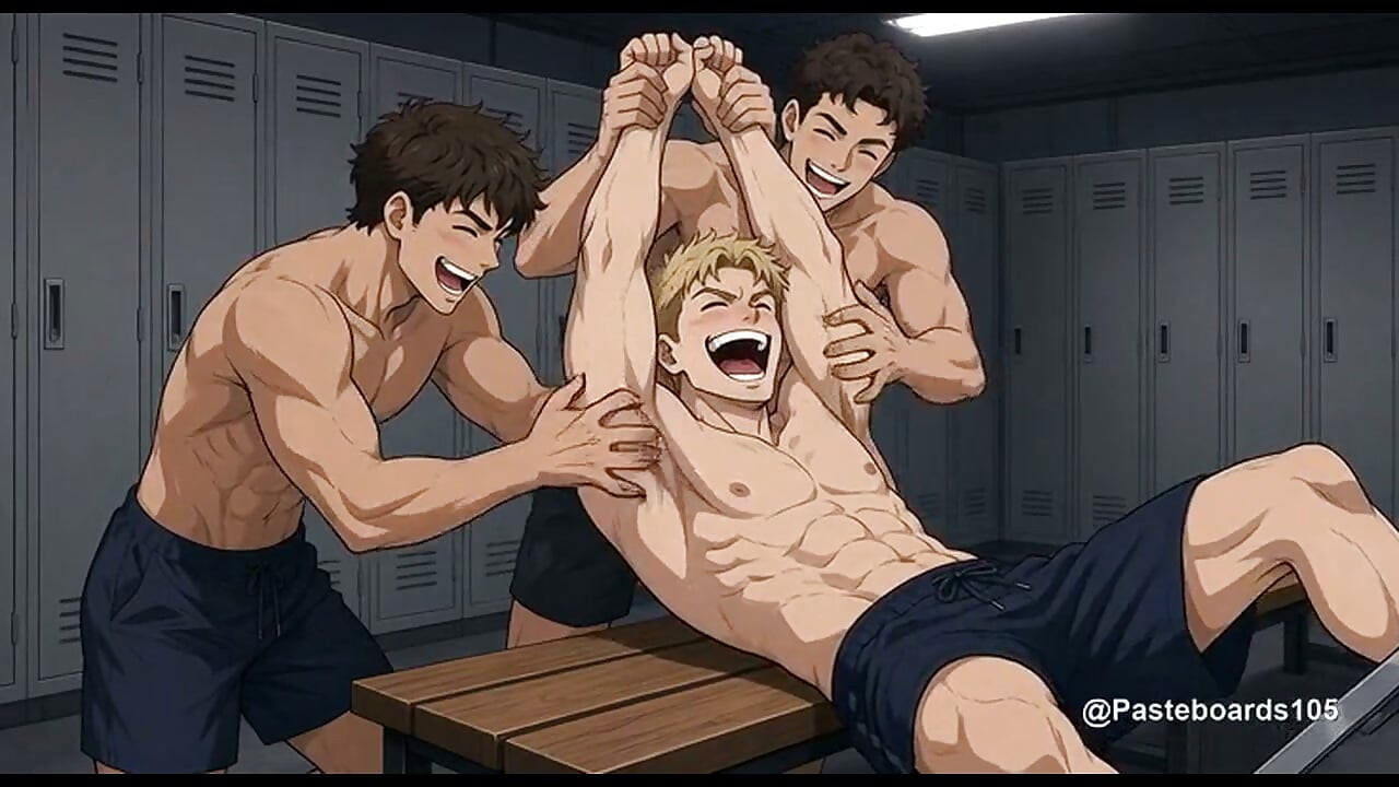 Držen dole od svých spoluhráčů – Tým jde po jeho holých podpažích (2D anime)