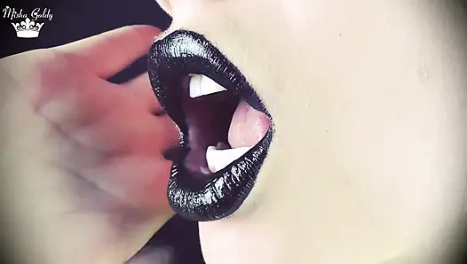 Поцелуи от черных блестящих губ ASMR, инструкция по дрочке