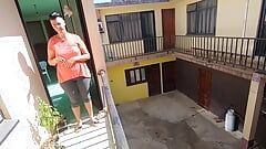 Blowjob and swallow in the sunshine on the balcony