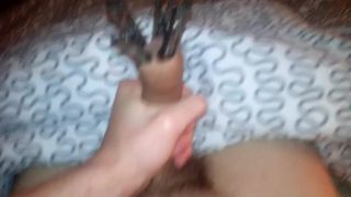 wank with clothespins on my cock