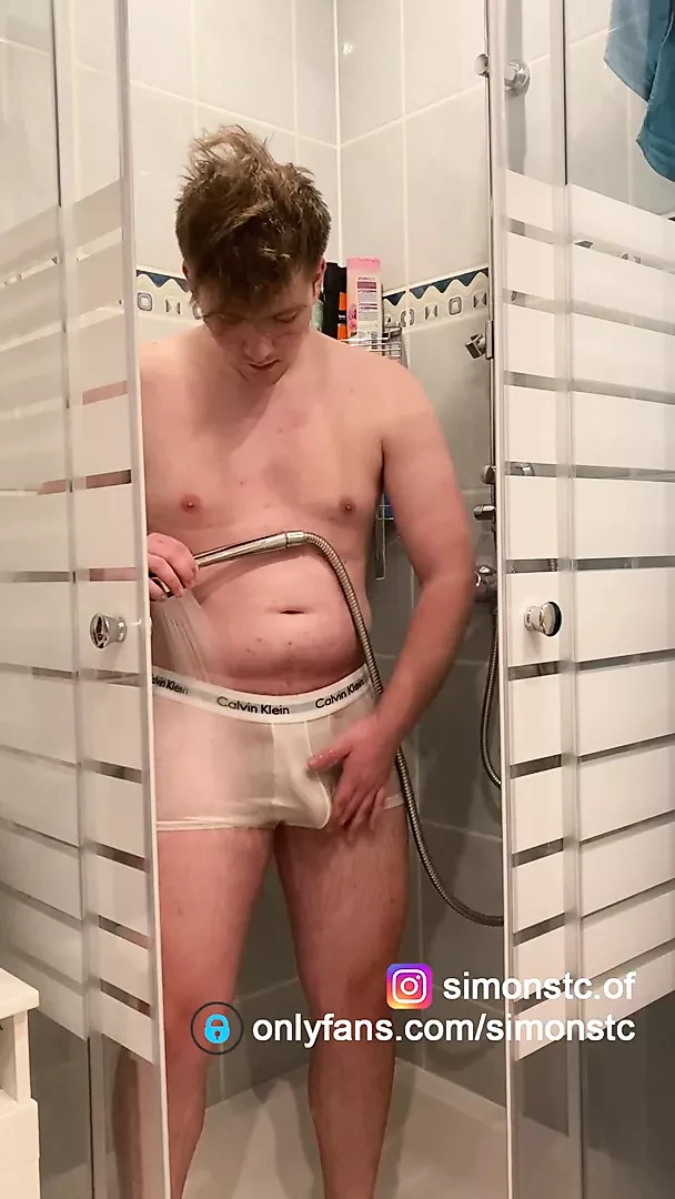 Cute German Twink Boy Showering In White Underpants And Cums