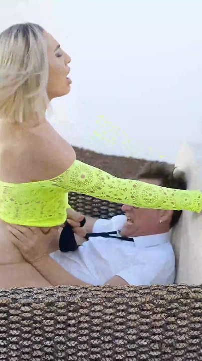 Hottie Blonde Rides on Top of Giant Dick Outdoor