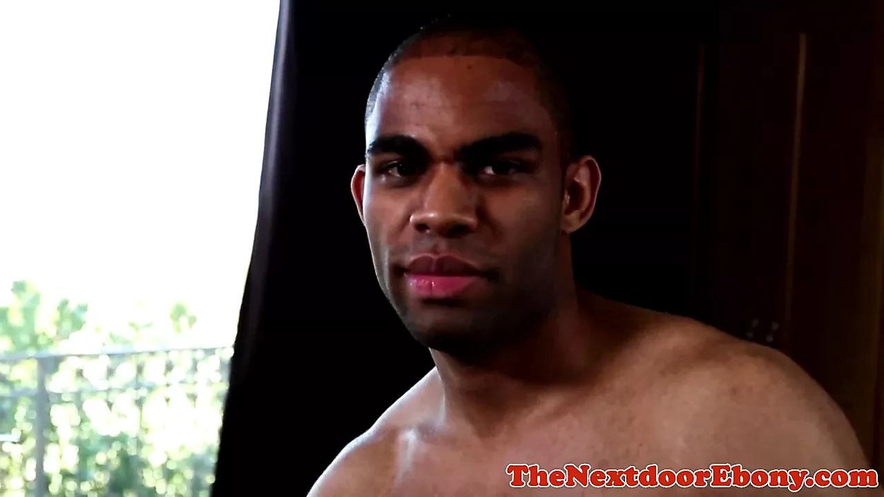 Solo ebony hunk stroking his big black cock