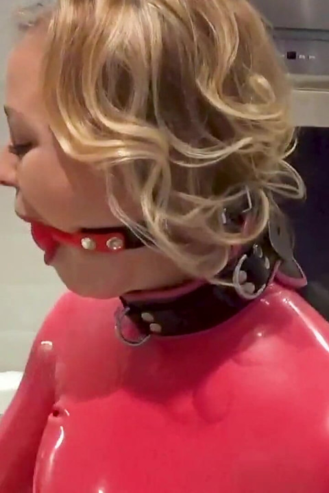 Latex Domestic Slave: Gagged, Restrained & Dripping Everywhere