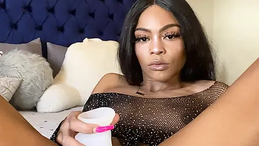 Seductive Ebony Femdom Tease: Lingerie Dildo Play for Findom Lovers