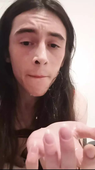 Sissy plays with her cum thumbnail