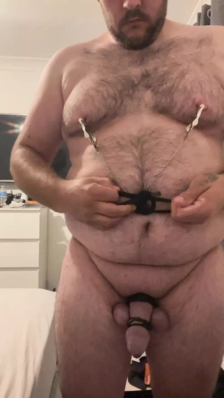 Cock and ball bondage with nipple clamps thumbnail