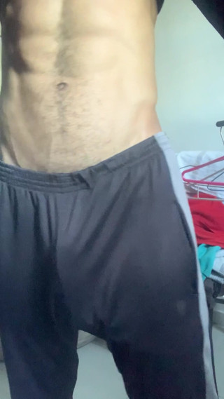Big man with very hot hairy horse cock in pants without underwear