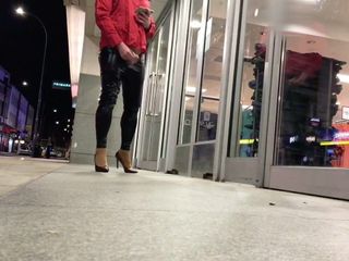 Crossdressed wanking in public