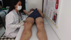 Skinny NURSE observes PATIENT'S ERECTION