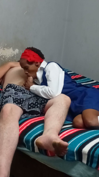 Black 18 Year Old School Girl Sucks Johnny's Cock in School Uniform