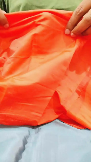 Satin handjob - Stepsister's satin silky orange suit rub on dick head (85) thumbnail
