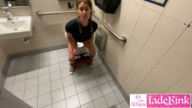 Pretty girlfriend sucking boyfriend's dick in a public toilet