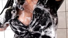 Latex Siren Brunette MILF's Steamy Bathroom Play