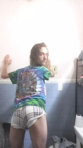Weak Femboy shows off ass in Bootyshorts &amp; Tighty Whities thumbnail