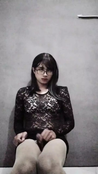 Sexy Crossdresser femboy glasses with long hair